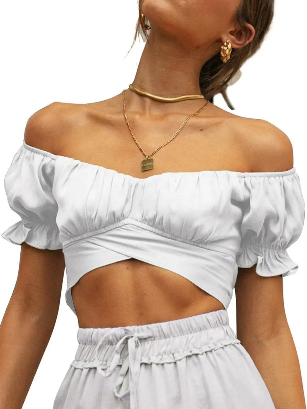 Cute Puff Sleeve Y2K Crop Top | Summer Ruffle Off Shoulder Tie Back Blouse